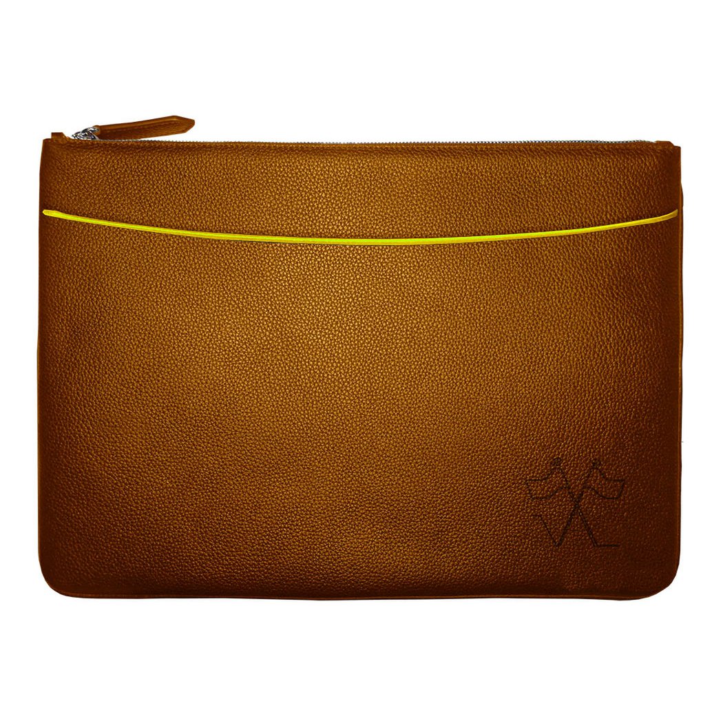 VUE LAC Laptoptasche mit brauner Fronttasche, 38 cm gelber Rand