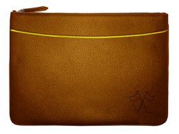 Caja de ordenador VUE LAC con bolsillo frontal Marrón, borde amarillo 38cm
