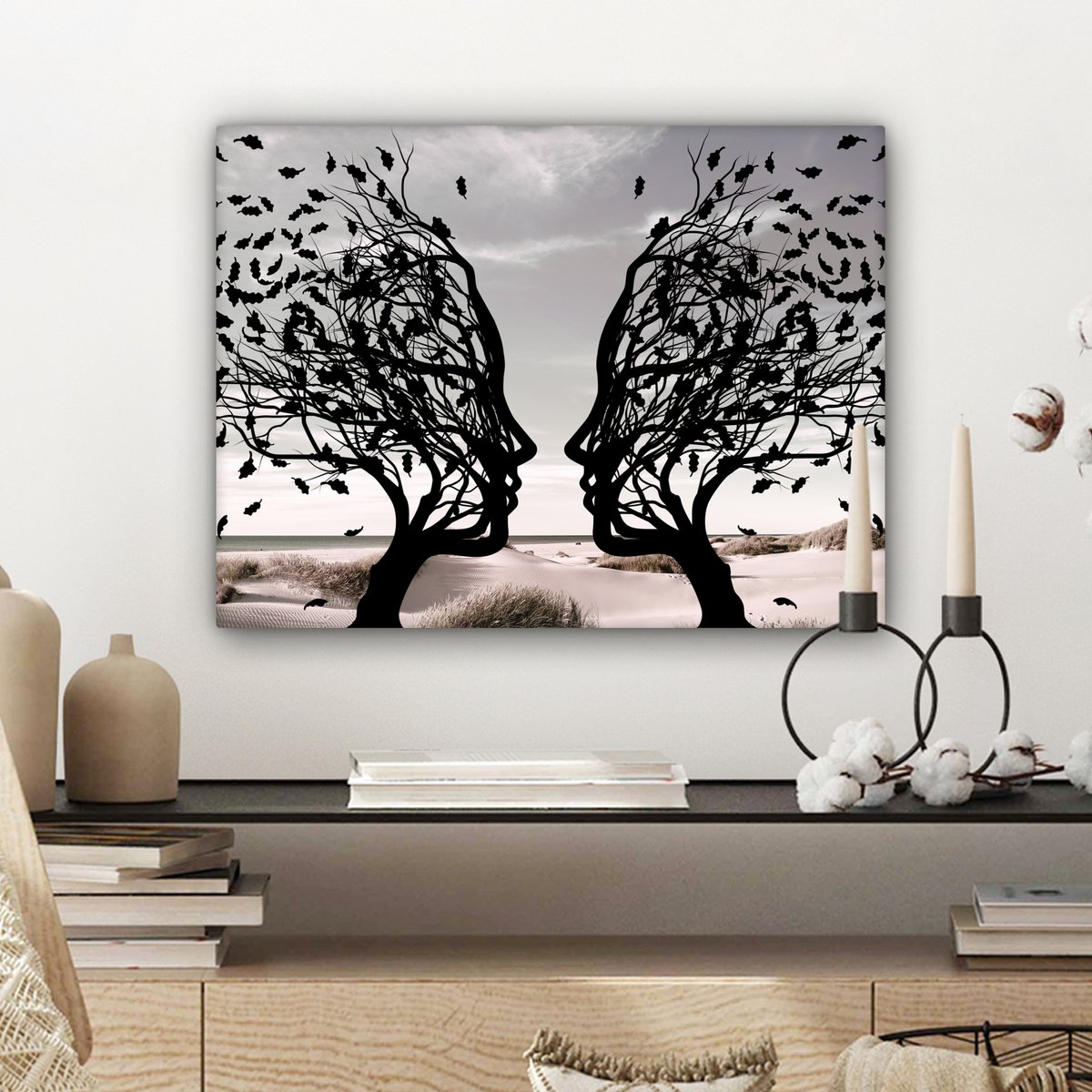 Canvas schilderij  - Wanddecoratie Bomen - Gezicht - Bladeren - Moderne kunst - Muurdecoratie woonkamer - Kamer decoratie modern - Abstracte schilderijen