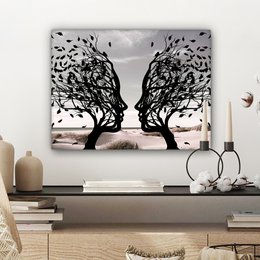 Canvas schilderij  - Wanddecoratie Bomen - Gezicht - Bladeren - Moderne kunst - Muurdecoratie woonkamer - Kamer decoratie modern - Abstracte schilderijen