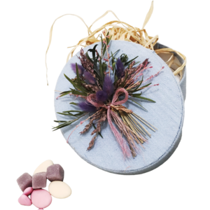 Fabric oval box with flowers 19cm lavender