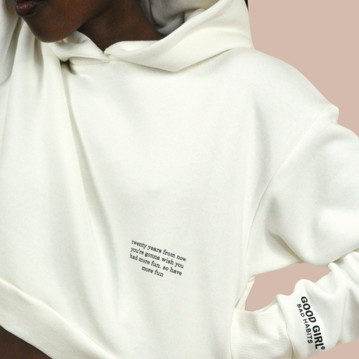 Crop Hoodie "TWENTY YEARS FROM NOW" - Weiss