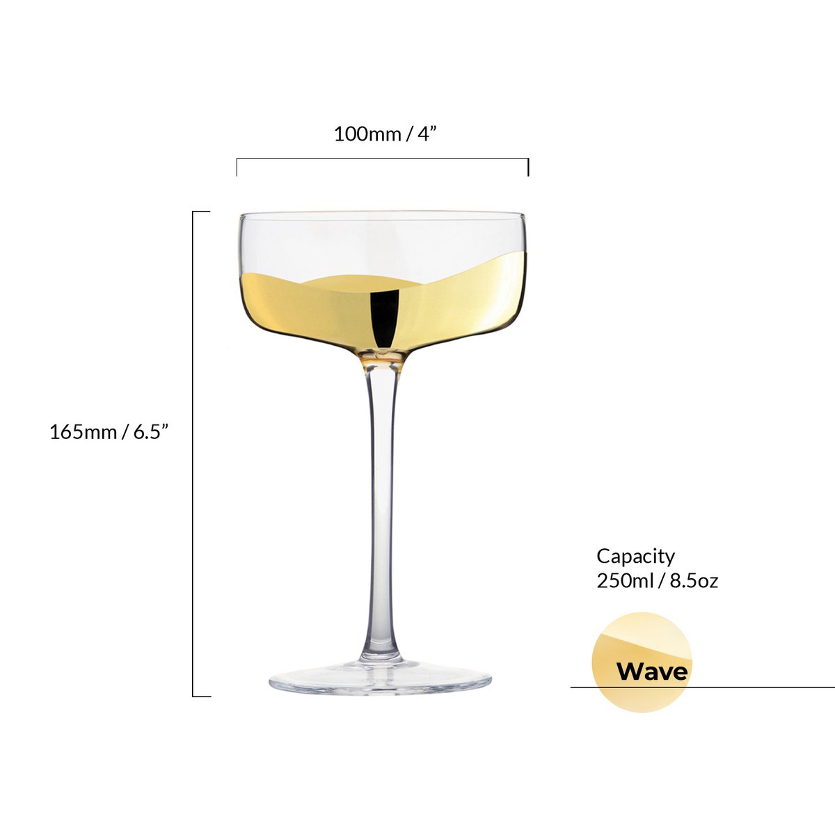 Set of 2 Wave Gold Champagne Coupe Glasses