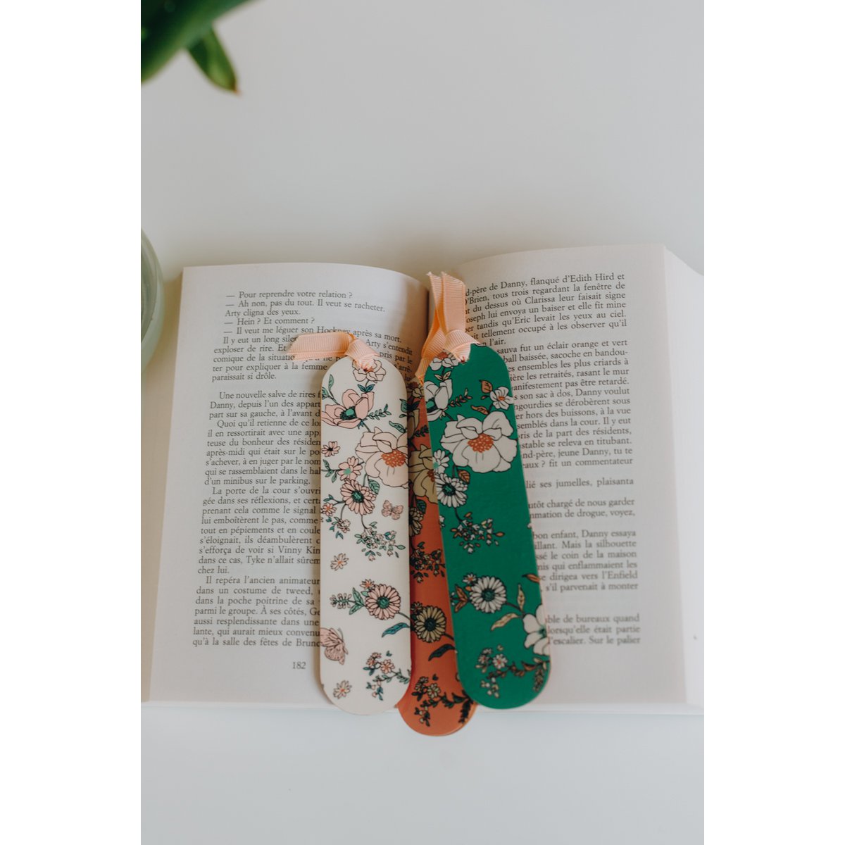 Marque-pages en bois imprimé floral