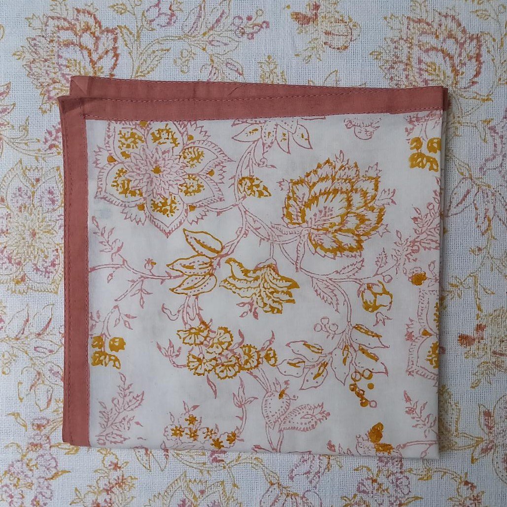 Napkin 'Flower' Pink/Ochre