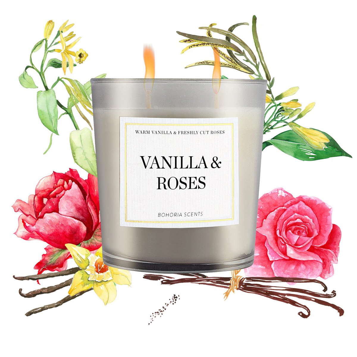 Vanilla & Roses Duftkerze 230g – Vanille & Rosen, Naturwachs, 50h