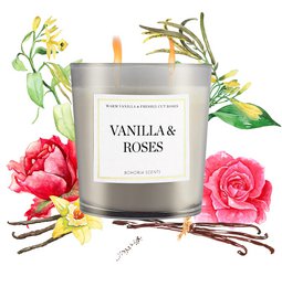 Vanilla & Roses Duftkerze 230g – Vanille & Rosen, Naturwachs, 50h
