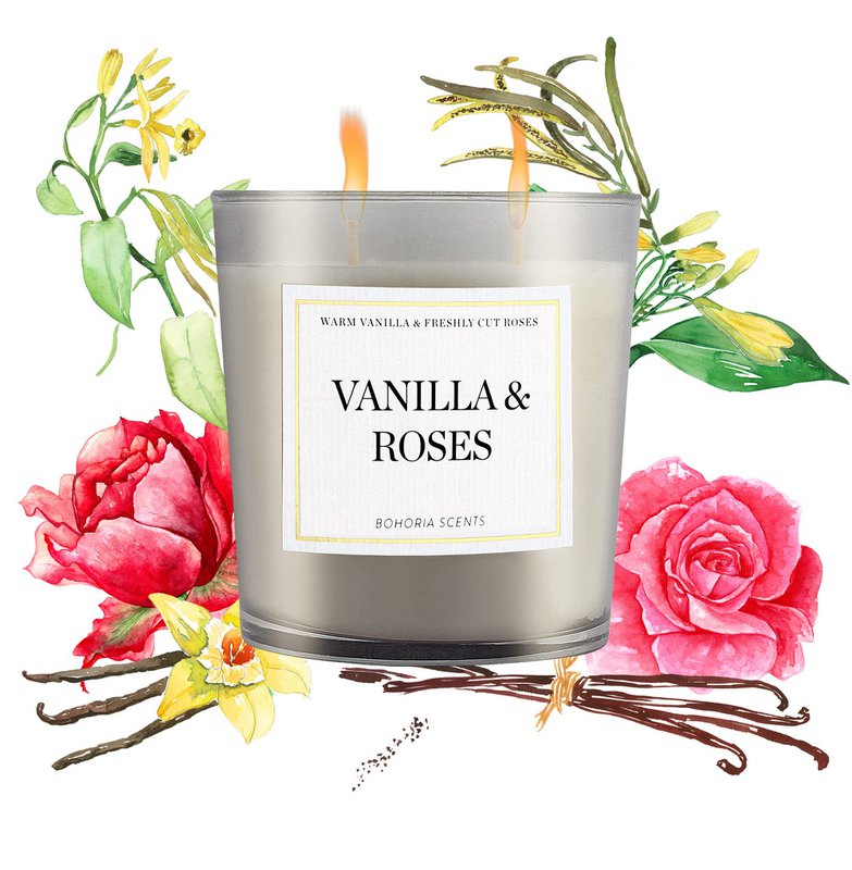 Vanilla & Roses Duftkerze 230g – Vanille & Rosen, Naturwachs, 50h