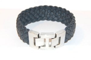 Men's bracelet braided nappa leather wide navy