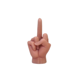 A tall, cylindrical pink wax candle with the text "Middle Finger" printed on it. The candle is 310 grams in weight and measures 10x9x17cm.