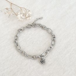 Neugieriger Schakel & Blumenarmband - Silber