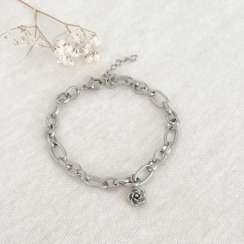 Neugieriger Schakel & Blumenarmband - Silber