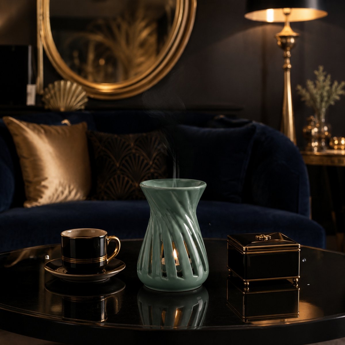 Céramy Series Perfume Burner – Corta Vert – Lacquered Ceramic Candle Holder – Diffusion of Scented Waxes, Essential Oils – Decorative Gift Idea