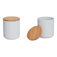 Jar with bamboo lid in white made of ceramic, W10 x H12 cm, 550ml