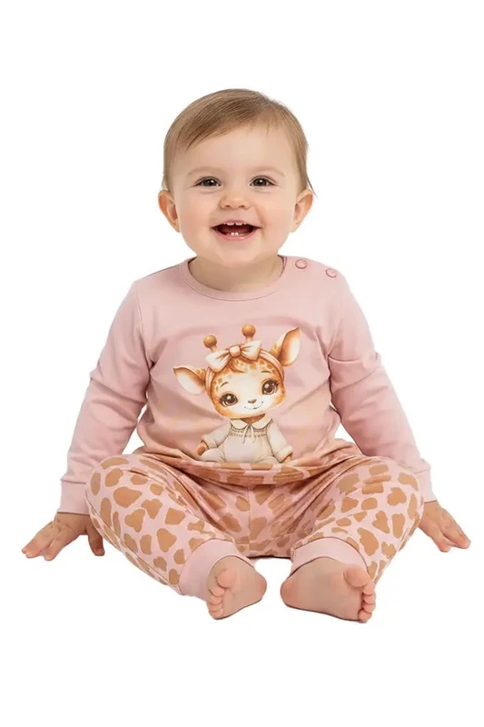 Pijama de algodón para bebé, 2 piezas, jirafa