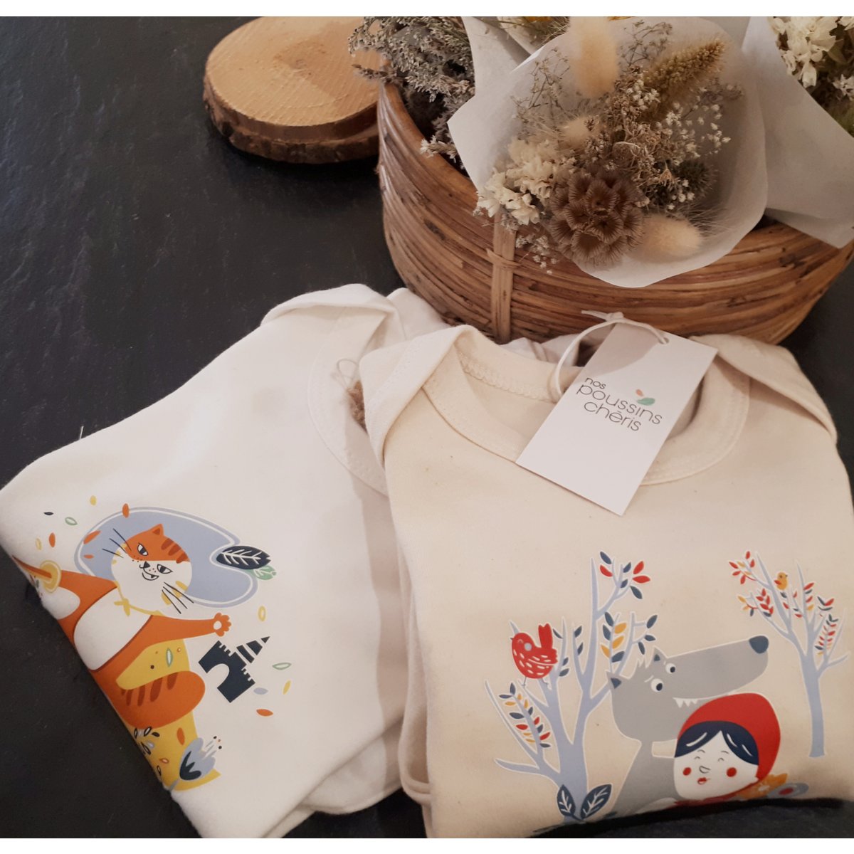 White pajamas Chat Botté 100% organic cotton certified OEKO-TEX