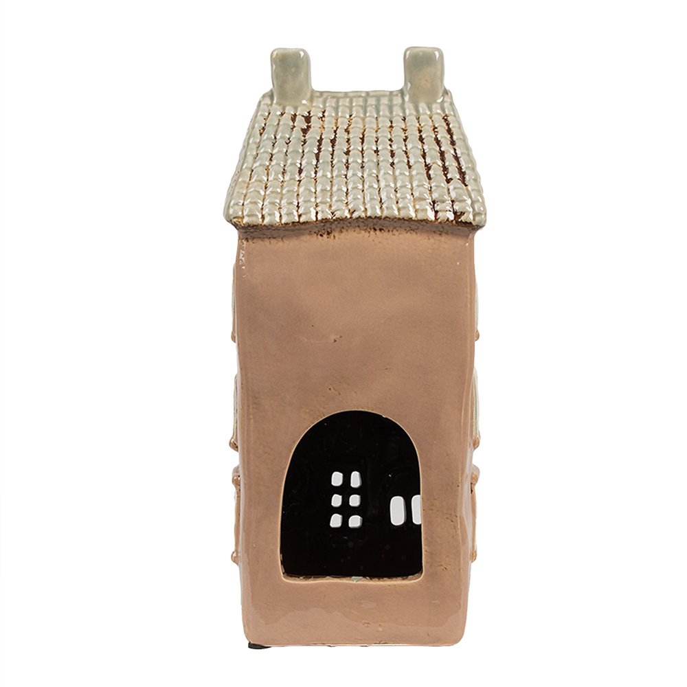 Teelichthalter House 12x9x28 cm Braun Beige Teelichthalter aus Keramik