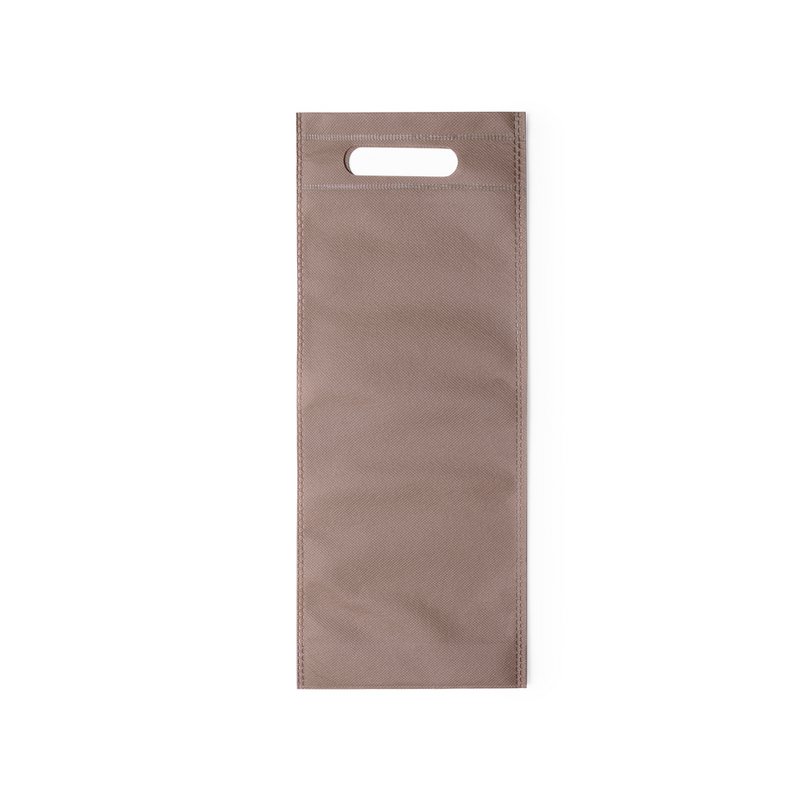 BROWN RESISTANT NON-WOVEN BAG FOR 75 CL. WINE BOTTLES. HEAT-SEALED FINISH AND WITH A RESISTANT DIE-CUT HANDLE WITH REINFORCEMENT Copy