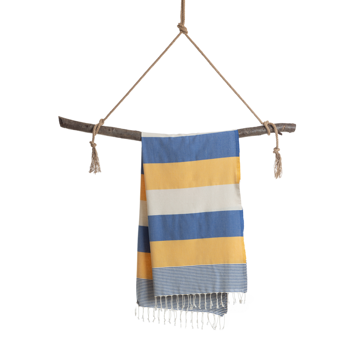 HANDDOEK TO GO PALERMO Katoenen strandlaken 180x100 cm | Spa-saunahanddoek | Blauw / Geel | met geschenkdoos