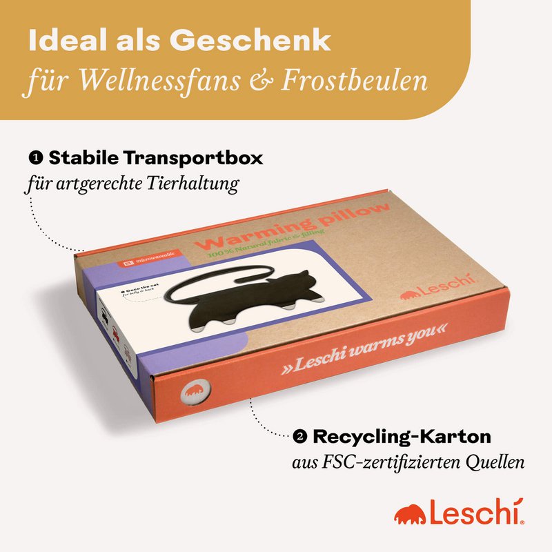 Bio-Körnerkissen, mikrowellengeeignet und aus 100% Naturmaterialien, Wärmekissen für Bauch & Rücken, Katze Coco