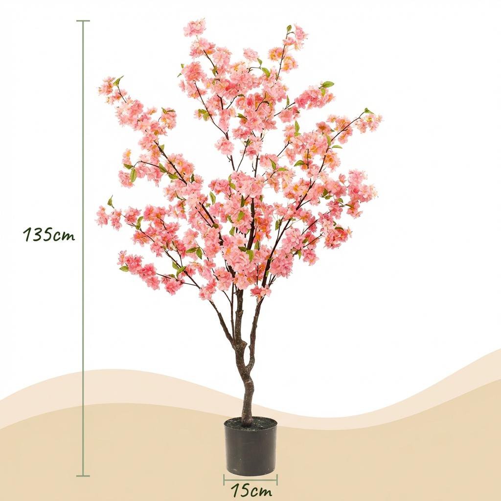 Plante artificielle - Prunus - Fleur de cerisier - Rose - 135cm
