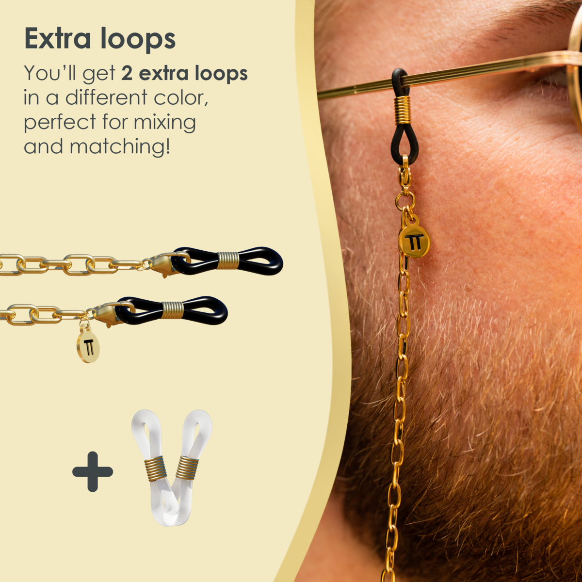 Glasses Cord Links Gold — 100% Stainless Steel & Unisex Eyewear Cords for Women and Men — Glasses Chain with Extra Loops — Brillenkoord Brillenband Brillenkette Cordon de Lunettes Cordón Para Gafas