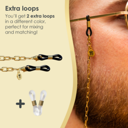 Glasses Cord Links Gold — 100% Stainless Steel & Unisex Eyewear Cords for Women and Men — Glasses Chain with Extra Loops — Brillenkoord Brillenband Brillenkette Cordon de Lunettes Cordón Para Gafas