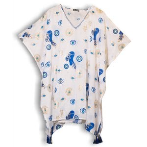Nomad Sari Kaftan - handbemalte weiße, blaue und goldene Ehe Eye