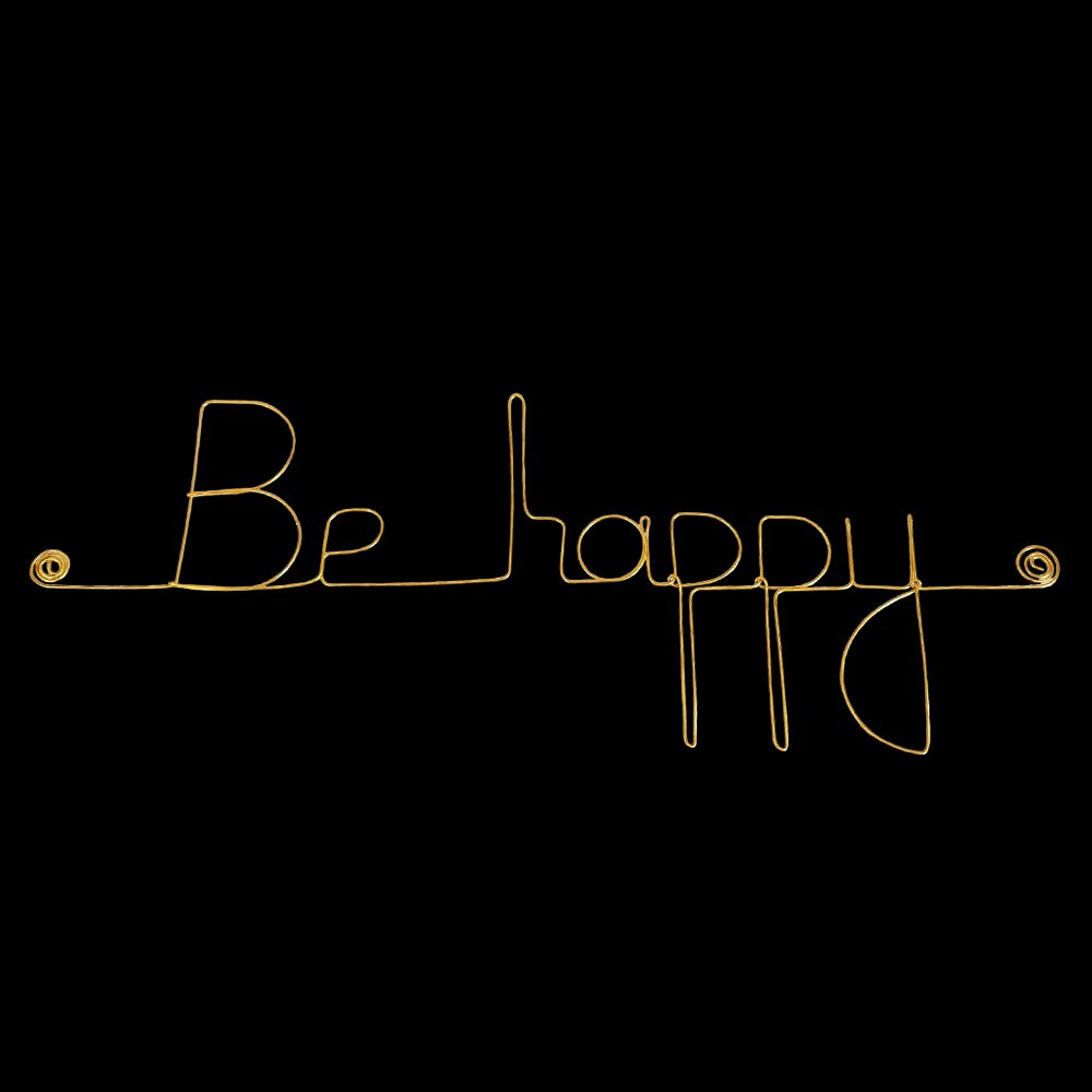 Little Word Wall Decoration in golden brass wire "Be happy" - to pin - Wall Jewelry