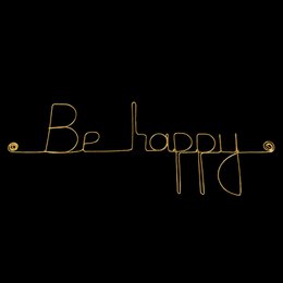 Little Word Wall Decoration in golden brass wire "Be happy" - to pin - Wall Jewelry