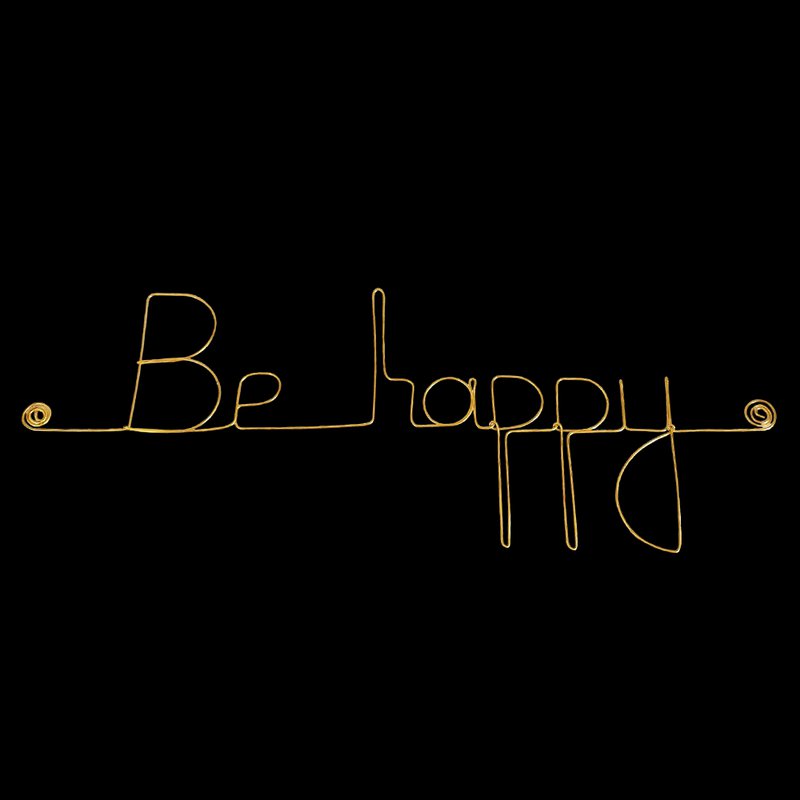 Little Word Wall Decoration in golden brass wire "Be happy" - to pin - Wall Jewelry
