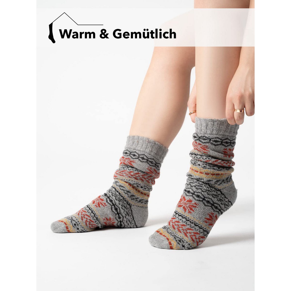 2 Paar 45% Wollsocken Hyggeliges Norweger Design