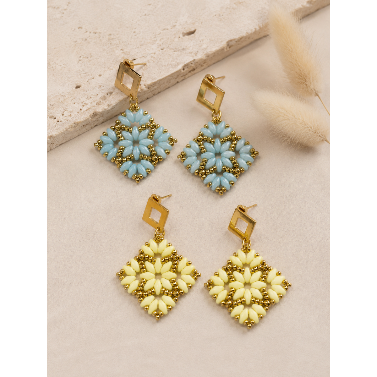 Ohrringe-Duo-Set blau und gelb