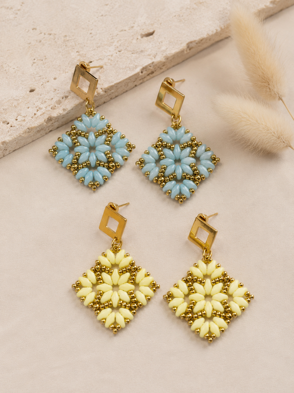 Ohrringe-Duo-Set blau und gelb