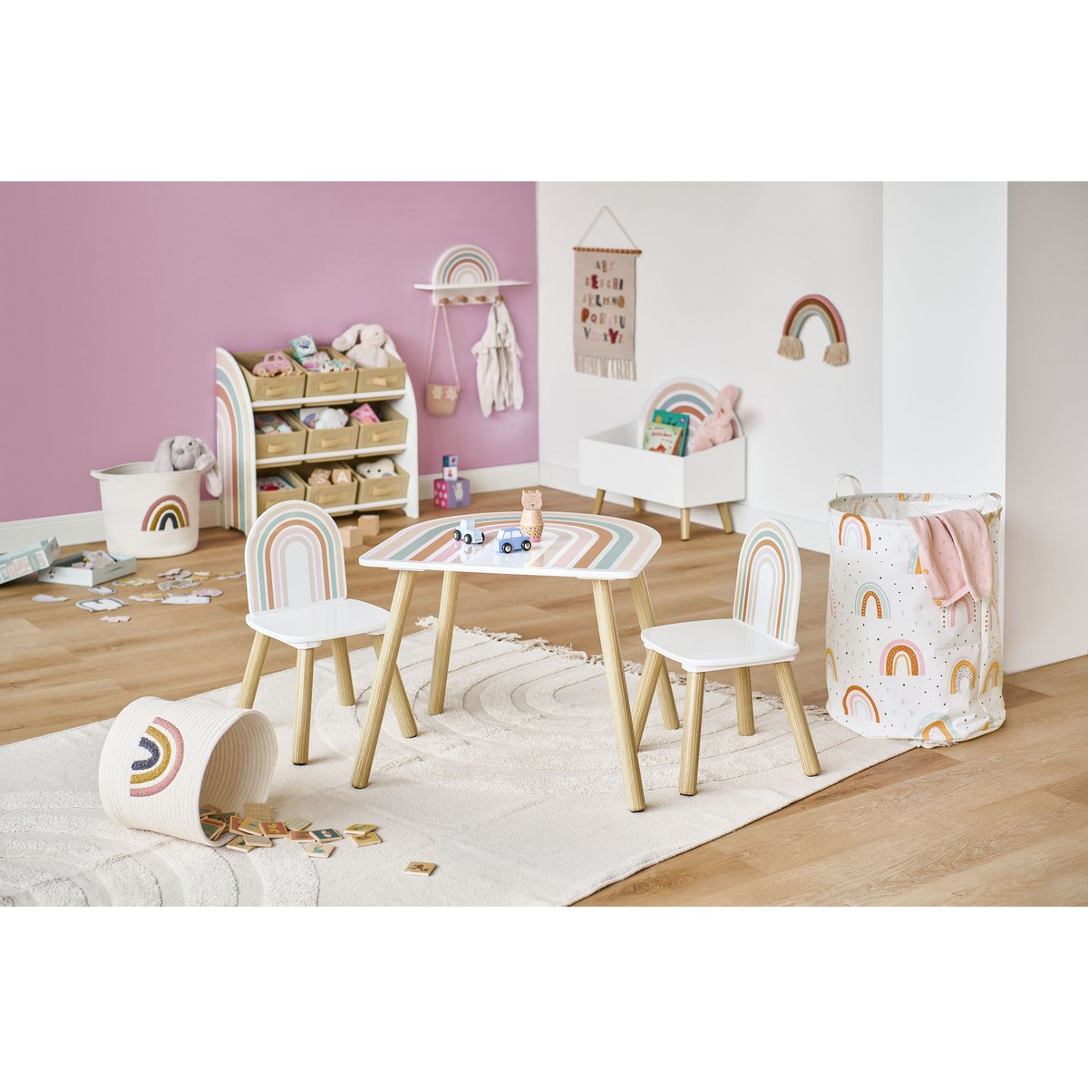 Children's seating set "Rainbow", 3-piece, MDF/pine FSC 100%