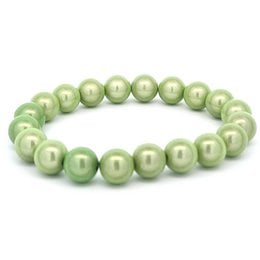 Green beaded bracelet with round, smooth beads.