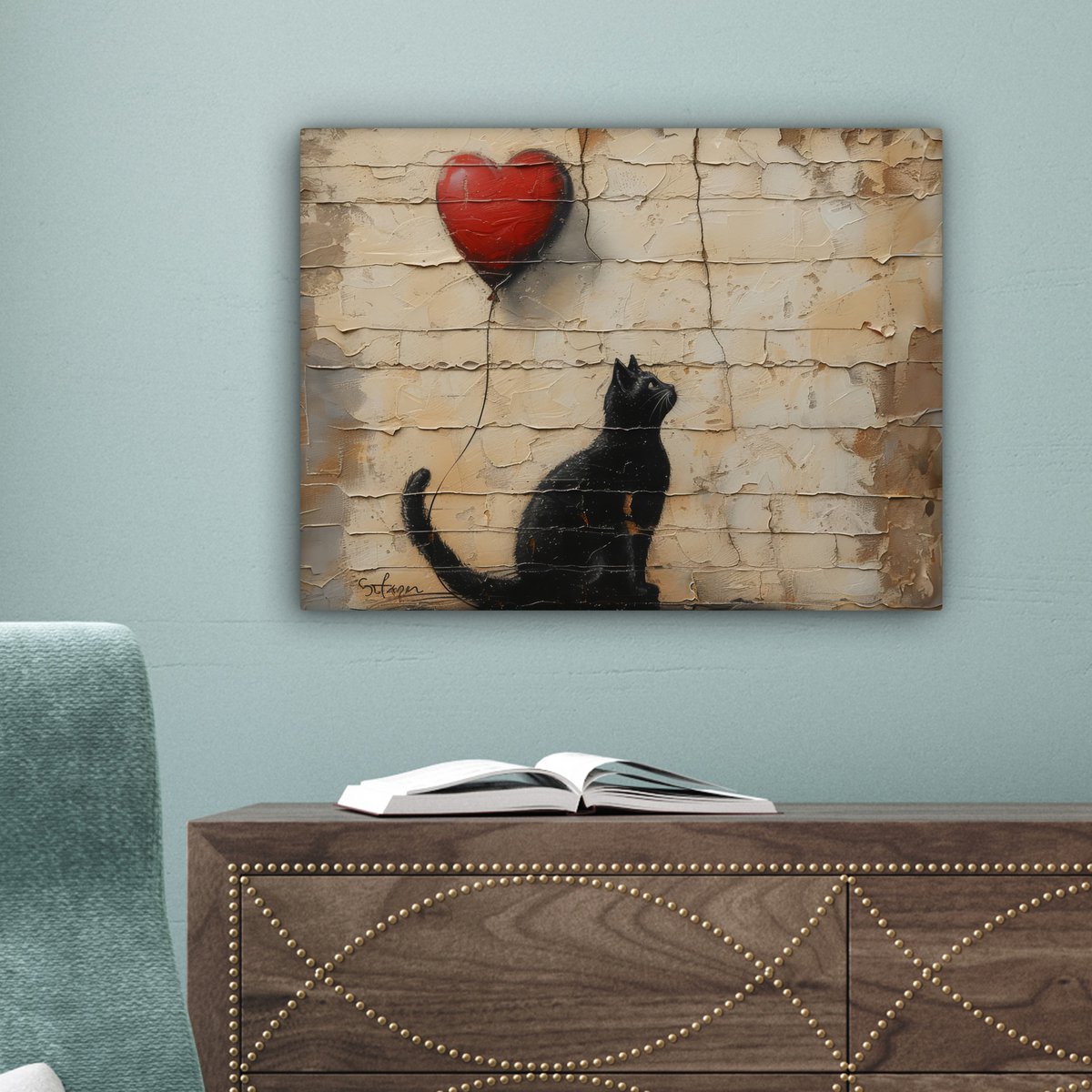 Leinwand Malerei - Wanddekoration Katze - Graffiti - Ballon - Street Art - Zusammenfassung - Wanddekoration Wohnzimmer - Raumdekoration modern - abstrakte Gemälde