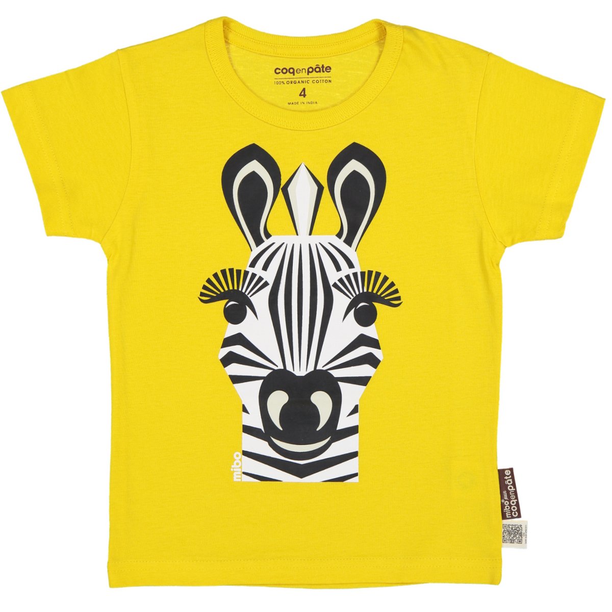 Kortærmet t-shirt til børn, økologisk bomuld, gul, Zebra