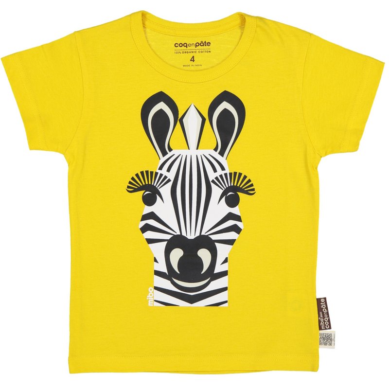 Kortærmet t-shirt til børn, økologisk bomuld, gul, Zebra