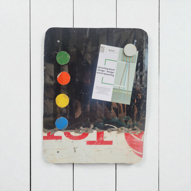 Magnetic board made from recycled oil drums with 5 colorful magnets