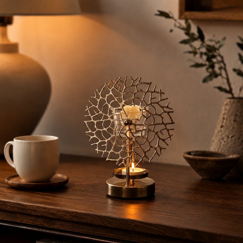 Inspiration Series Perfume Burner – Coral – Scented Waxes Heater – Interior Perfume Diffuser – Metal Pattern Candle Holder – Original and Decorative