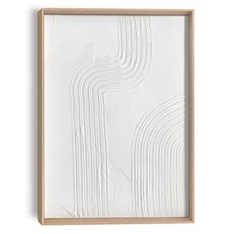 This abstract relief art piece features a minimalist, wave-like pattern in a neutral white color. The simple, textured design would complement a variety of modern or minimalist home decor styles.