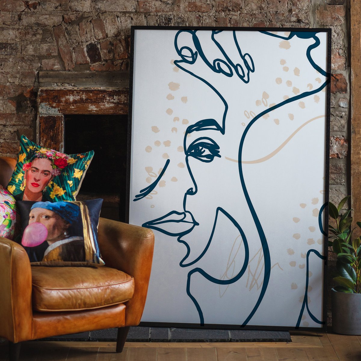 Abstract Scribbled Face Print