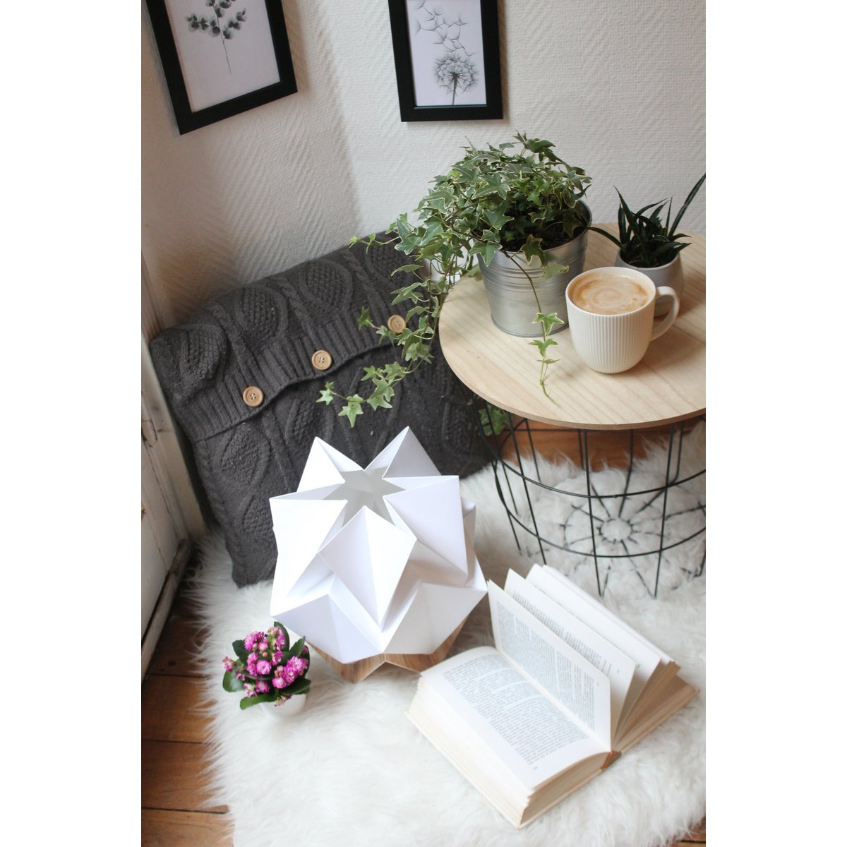 Origami tafellamp in EcoWood en papier - maat S.