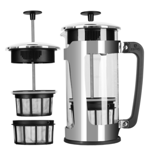 ESPRO - P5 French Press - Glazen Koffiemaker met Houder uit Duurzaam Gepolijst Roestvrij Staal - 946ml - met Dubbele Micro-Filter - Voor een Gruisloos en mild kopje koffie