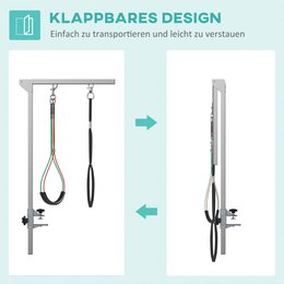 Trimming table for dogs, dog grooming table, foldable, pet grooming table with height-adjustable boom, slings, non-slip surface, shearing table up to 150 kg, 91.5 x 61.5 x 76 cm, black