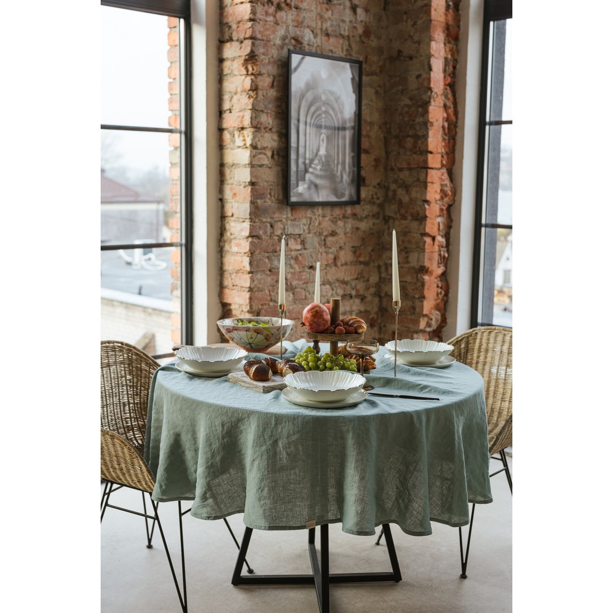 Ocean Mint linen tablecloth
