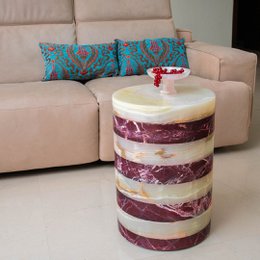 Table Basse Marbre Rouge et Onyx Blanc