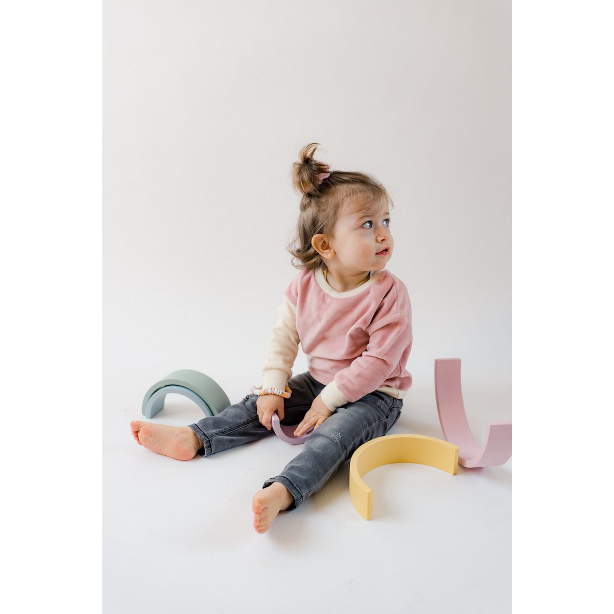 *Bestseller* Sustainable Color-block Baby Sweater | Mauve med Ecru arm | 100% GOTS certificeret økologisk bomuld