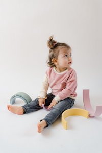 *Bestseller* Sustainable Color-block Baby Sweater | Mauve with Ecru arm | 100% GOTS certified organic cotton